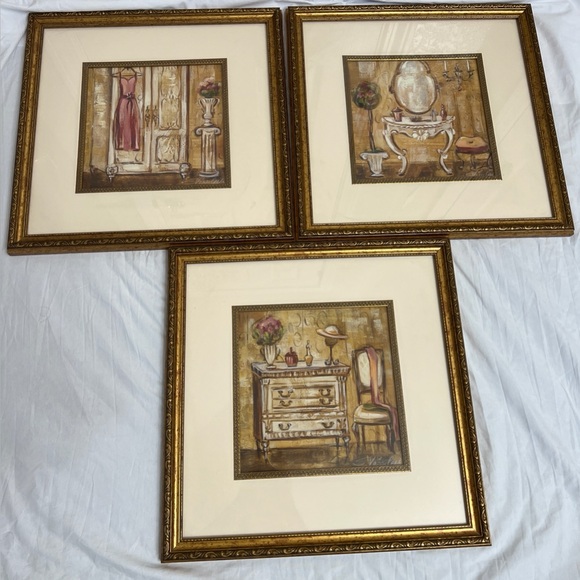 Set of Three Vintage Style Framed Art Prints by Silvia Vassileva